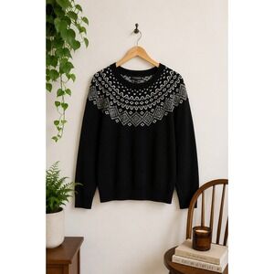 Sunice Stormpack Fair Isle Sweater White Black Ski Lodge Cabincore Knit S L Cozy